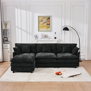 English Elm 101.9-inch Chenille Modular Sofa with Movable Footstool for Living Room Comfort Black W288S00032