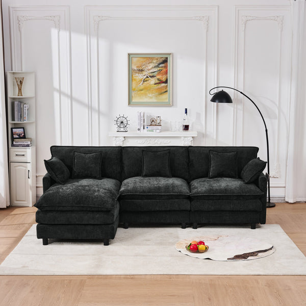 English Elm 101.9-inch Chenille Modular Sofa with Movable Footstool for Living Room Comfort Black W288S00032