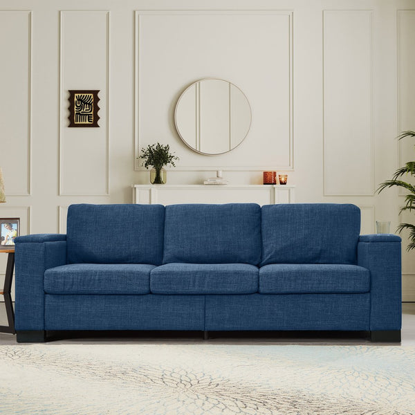 English Elm 93.7" Modern Living Room Sofa with Cup Holder & Hidden Storage, Upholstered Polyester, Durable Frame Blue W1097S00196