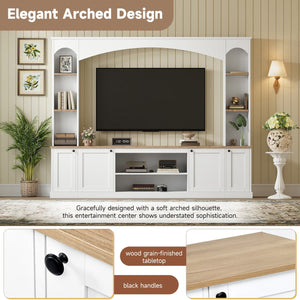 English Elm Arched Farmhouse Entertainment Center with Open Shelving for Living Room White N721S000063K