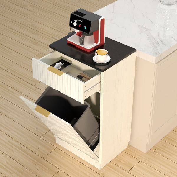 English Elm 10-gallon Tilt-out Antique White Cabinet Woodgrain Finish with Wave Drawer Hidden Bin W2557P365719