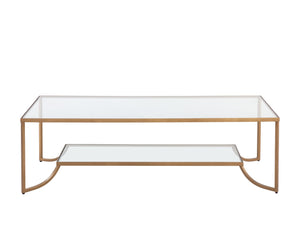 Sunpan KESSLER Coffee Table - Minimalist Design with Antique Gold Frame & Dual Glass Surfaces for Modern Spaces 109638