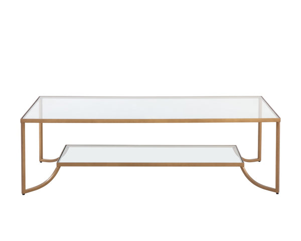 Sunpan KESSLER Coffee Table - Minimalist Design with Antique Gold Frame & Dual Glass Surfaces for Modern Spaces 109638