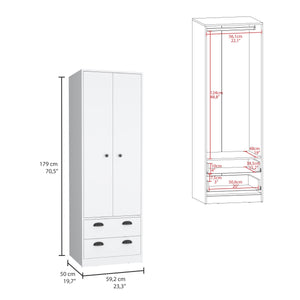 English Elm St Monans Armoire White with Double Door, Hanging Rod & Two Spacious Drawers for Bedrooms B200S00372