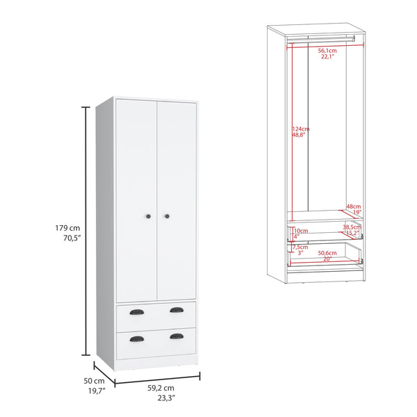 English Elm St Monans Armoire White with Double Door, Hanging Rod & Two Spacious Drawers for Bedrooms B200S00372