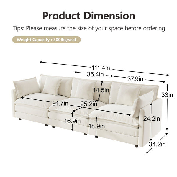 English Elm 3-piece Chenille Sectional Sofa Set Modern Deep Seat Living Room Apartment Seating W714S00558