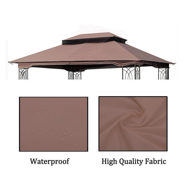 English Elm 10x12 Outdoor Patio Gazebo Canopy Replacement Double-Tier Polyester UV Resistant Roof with Drain Holes Brown W419P198358