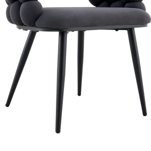 English Elm Set of 2 Velvet Bubble Back Dining Chairs with Sculptural Chain Backrest Glam Legs Black,Gray W1512P491847
