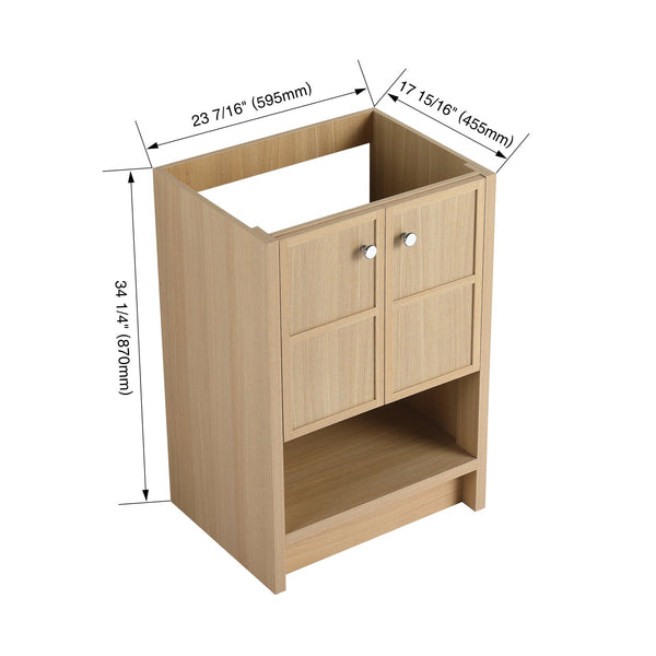 English Elm 24" Modern Freestanding Bathroom Vanity Oak Plywood with Soft-Closing Doors & Open Shelf Storage W1972P268402