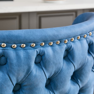 English Elm A&A Mid Century Dining Chair Set of 2 with Curved Ergonomic Walnut Back Upholstered Seat and Metal Legs Blue W1143P193494