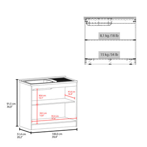 English Elm Haivana Utility Sink Cabinet 36" H x 39.4" W White Oak Finish with Double Doors, Shelf & Scratch-Resistant Surface B128S00057