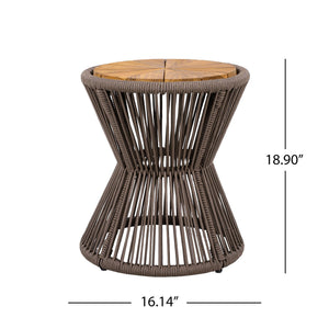 English Elm Scott Living Nara Outdoor Acacia Wood Side Tables with Woven Rope Iron Frame Set Dark Grey,Teak N770PS2354692D