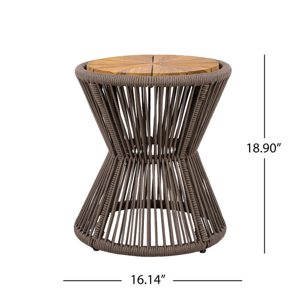 English Elm Scott Living Nara Outdoor Acacia Wood Side Tables with Woven Rope Iron Frame Set Dark Grey,Teak N770PS2354692D