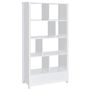 English Elm Dylan White High Gloss 4-Shelf Bookshelf with Curved Glass Top, Bottom Drawer & Sleek Modern Storage cabinetry B062P344933