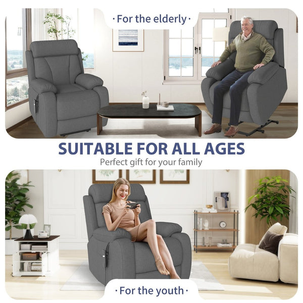 English Elm Power Lift Recliner For Seniors – Compact Electric Chair In Dark Gray Snowflake Velvet, Remote Control W1028S00052-GIGA