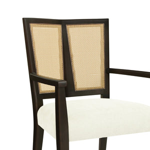 English Elm Christopher Knight Home® - ARM Mid-Century Dining Chair with Rattan Back & Upholstered Foam Seat, Solid Rubberwood Frame Beige,Dark Brown N771P254005O