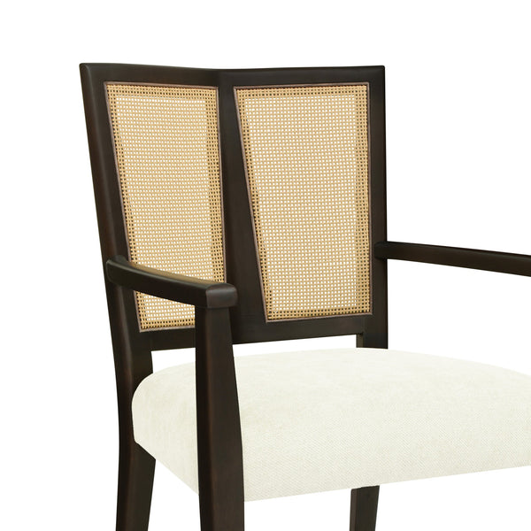 English Elm Christopher Knight Home® - ARM Mid-Century Dining Chair with Rattan Back & Upholstered Foam Seat, Solid Rubberwood Frame Beige,Dark Brown N771P254005O
