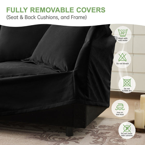 English Elm Slipcovered Sofa Couch - Modern 3-Seater Chenille Sofa With Comfortable Pillows For Any Space W3041S00111-GIGA