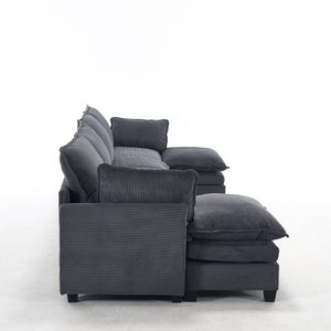 English Elm Oversized Modular Velvet U-Shaped Sofa - Luxurious 4-Seat Couch With 2 Ottomans & Pillows W2705S00024-GIGA