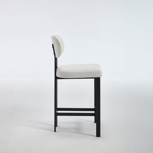 English Elm Bar Stools Set of 2 Upholstered Fabric Seat with Foam Cushion Black Metal Legs Cream W3244P310202