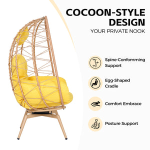English Elm Oversized Swivel Rattan Egg Chair Hand-woven Wicker Patio Indoor Lounge Seat T5880P501002
