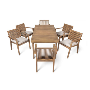 English Elm Christopher Knight Home® - Durable 7-Piece Acacia Wood Patio Dining Set With Heavy-Duty Cushions For Ultimate Outdoor Comfort N779P234497B-3_N779P234500B