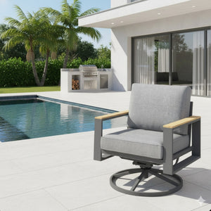 English Elm All-weather Swivel Rocking Aluminum Outdoor Dining Chairs with Cushioned Ergonomic Seats B082P455164