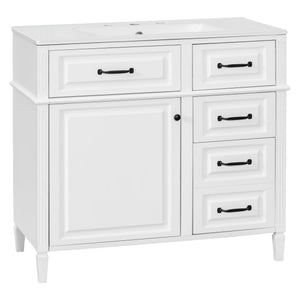 English Elm 36-Inch Modern Bathroom Vanity With Ceramic Sink, Durable Wood Frame, Adjustable Storage & Sleek Design N725P350849K