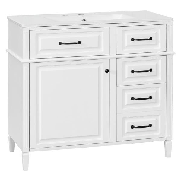 English Elm 36-Inch Modern Bathroom Vanity With Ceramic Sink, Durable Wood Frame, Adjustable Storage & Sleek Design N725P350849K