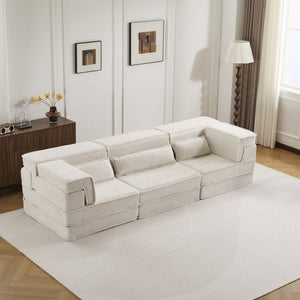 English Elm Compression Mahjong Sofa - Versatile Convertible Floor Bed, Soft Fleece, No Assembly, 3 Pillows W3723S00019