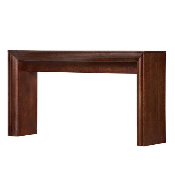 English Elm Fluted Counter Height Dining Set Narrow Bar Console with Upholstered Stool Retro Wood Walnut W1202P330890
