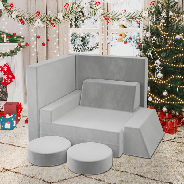 English Elm 10 Piece Modular Foam Play Couch Set Soft Frameless Sectional for Bedroom Playroom Light Gray T5880P493405