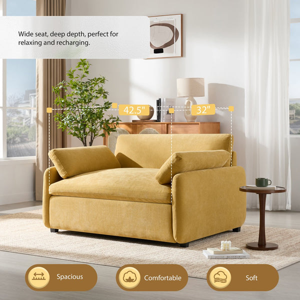English Elm 50*43" Oversized Chenille Armchair Deep Lounge Seat Modern Minimalist Living Room Chair Yellow N723S5042Y