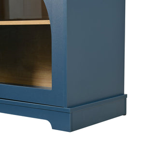 English Elm 3-piece Farmhouse Entertainment Center with Arched Glass Doors and Open Tower Shelving Blue N721S000070C