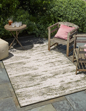 Unique Loom Outdoor Modern Cartago Machine Made Abstract Rug Green, Ivory 10' 0" x 14' 1"