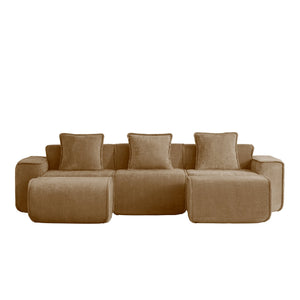 English Elm Streamlined Velvet U-shape Modular Sectional with Ottomans and French Piping Detail W3041S00374