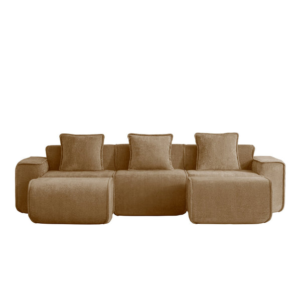 English Elm Streamlined Velvet U-shape Modular Sectional with Ottomans and French Piping Detail W3041S00374