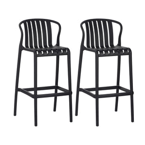English Elm Outdoor Stackable Armless Barstools Set of 2 Uv Resistant Slat Back Patio Seating Black N780P199452B