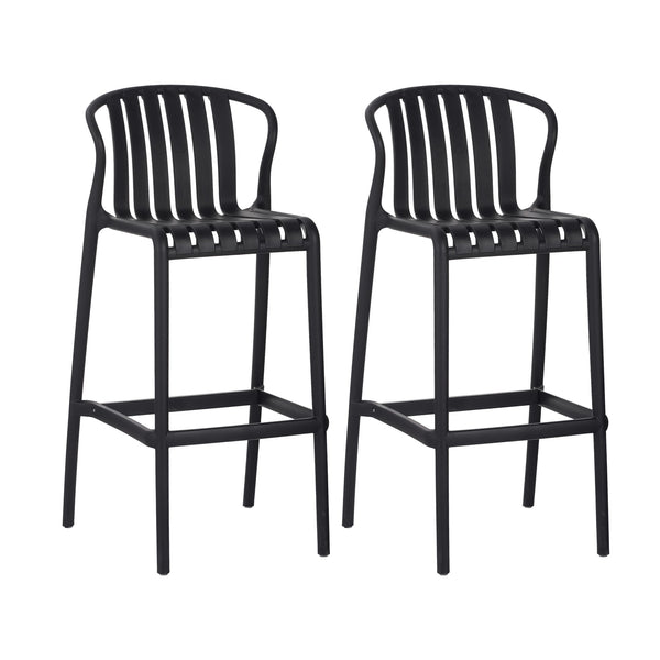 English Elm Outdoor Stackable Armless Barstools Set of 2 Uv Resistant Slat Back Patio Seating Black N780P199452B