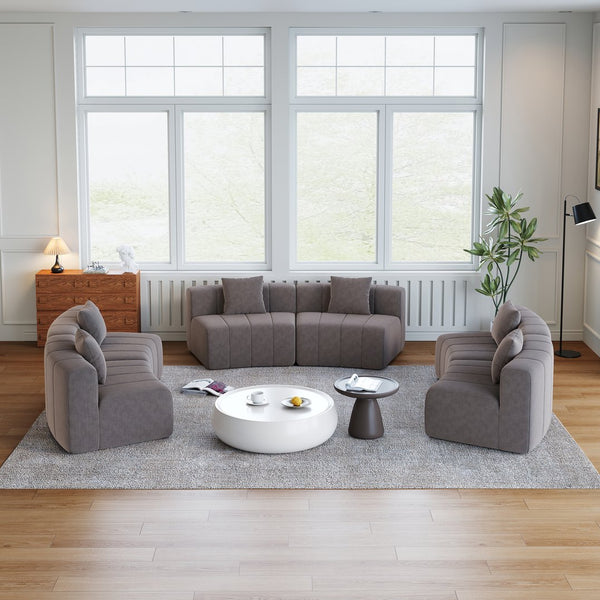 English Elm Chenille Modular Semi Circular Sectional Sofa with Plush Upholstery for Living Rooms Grey W834S00582