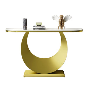 English Elm Premium Faux Marble Half Moon Console Table Gold Base Narrow Entryway Accent W2700S00084