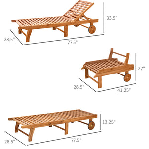 English Elm Outsunny Outdoor Folding Chaise Lounge Chair With Wheels - Stylish Acacia Wood, Teak Finish Comfort W2225P174364-GIGA