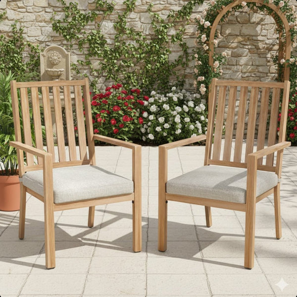 English Elm Set of 4 Outdoor Aluminum Dining Chairs Wood Grain Texture Waterproof Cushioned Patio Gray+ Khaki B082P455186