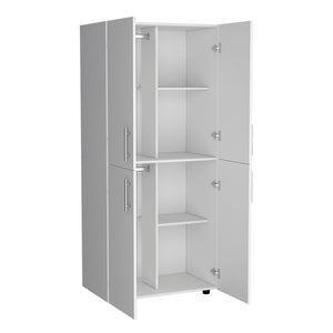 English Elm Armoire Moscow White Bedroom Wardrobe with Dual Cabinets, Hanging Rods & Shelves — Durable Engineered Wood B092S00263