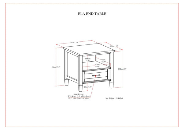 English Elm Ela Handcrafted Solid Wood End Table in Smoky Brown Finish with Drawer & Open Shelf, 18"x20" B136P203477