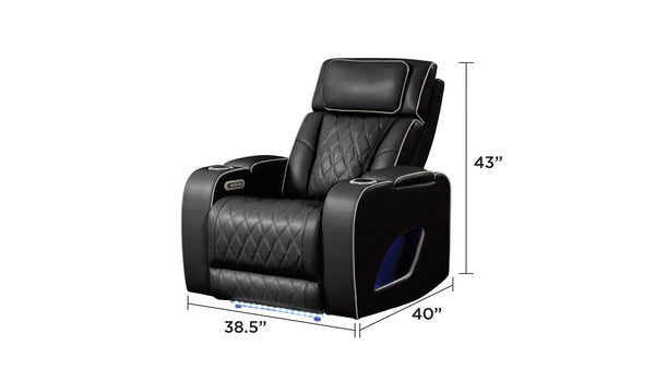 English Elm Fortuner Modern Luxury Recliner Chair With Massage, Led Lighting & Usb – Elegant Faux Leather Black B009P287717