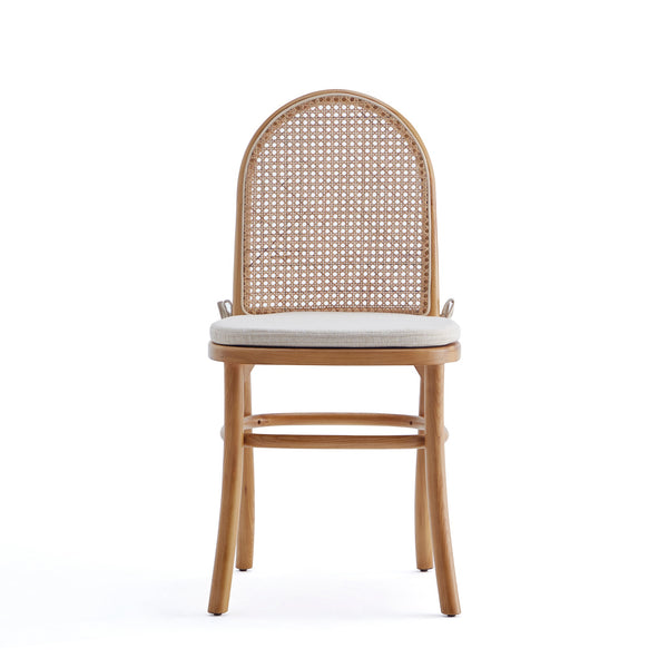 English Elm Paragon Solid Ash Wood Cane Back Dining Chair with Upholstered Seat, Tall Round Back, 275lb Capacity Oatmeal B365P397794