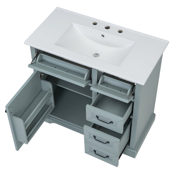 English Elm Christopher Knight Home® - 36" Bathroom Vanity with Ceramic Sink, Soft-Close Doors, 4 Drawers & Ample Storage, Freestanding Grey N759P223021E