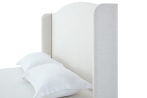 English Elm Hannah Tall 54" Upholstered Wingback Queen Bed with Textured Ivory Chenille, Walnut Feet, No Box Spring Needed B083P227902