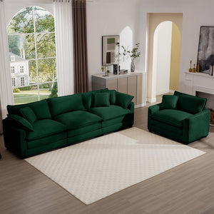 English Elm Mid-Century Modern Sectional Set - Plush Green Corduroy 3-Seater & Single-Seater With Pillows W714S00816